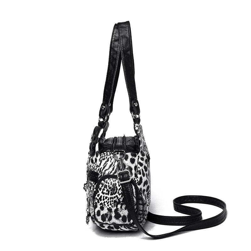 Női leopárdmintás Hobo Táska, Puha PU Bőr Többzsebes Válltáska, Vintage Szegecses Táska Levehető Pánttal a Mindennapi Utazáshoz