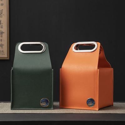 Einfarbige Leder-Teepackung Leere Geschenkbox Longjing Schwarze Tees Einzelne Dose Doppel-Dosen-Box Jahrestagungsgeschenke Erdbebensicher