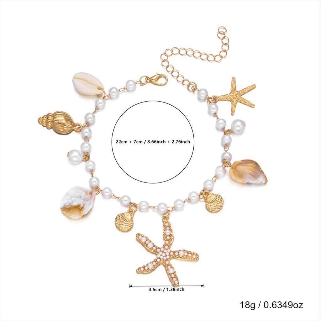 Bohemia Starfish Shell Pendant Anklet for Women Imitation Pearl Beads Conch Bracelet On Leg Summer Beach Barefoot Sandal Jewelry