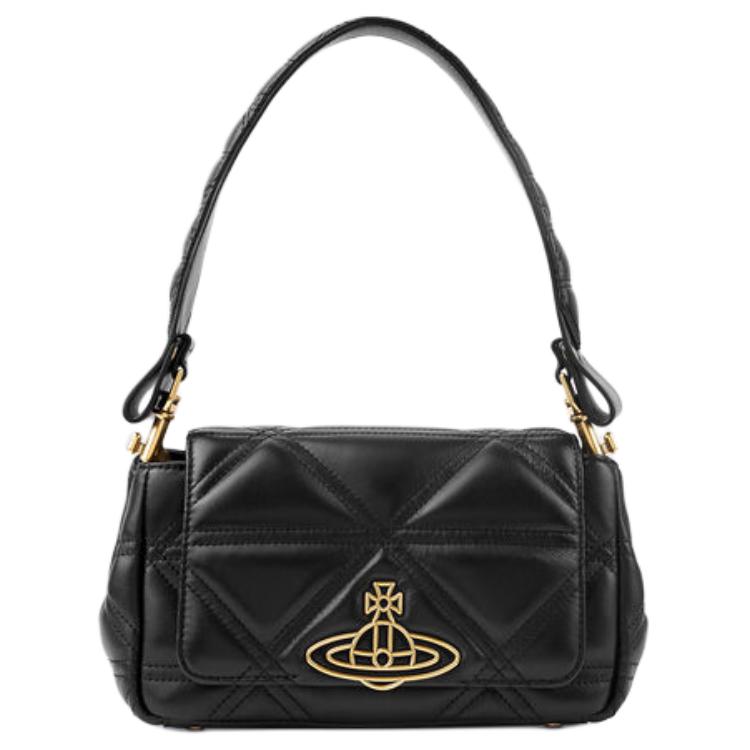 Vivienne Westwood West Queen Gewatteerd Patroon Leer Schoudertas Tote Bag Dames handtassen Zwart 46020002WL006UN403 Basic Set (Bag+Dust Bag)