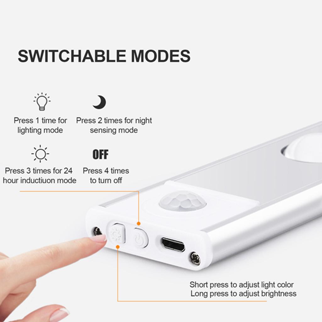 Intelligent LED human body sensor lamp rechargeable lamp cabinet cabinet lamp bar  20CM Space Silver Trichromatic Dimming