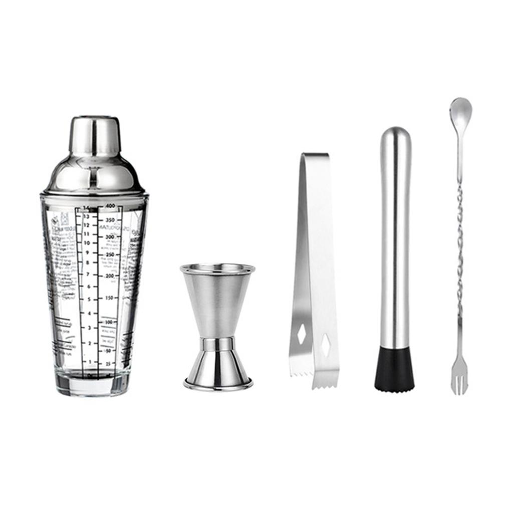 Premium 400ml Glass Cocktail Shaker Set Bartender Set with Mixing Glass Bar Spoon for Home and Professional Use