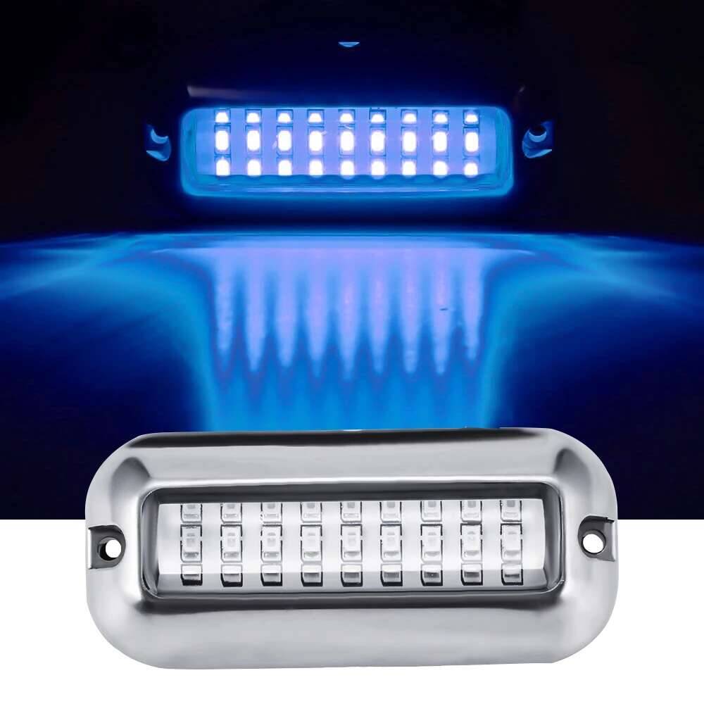 27LED 12V Transom Underwater Pontoon Ship Boat Accessories Stainless Steel Waterproof Marine Light IP68 1PCS Blue