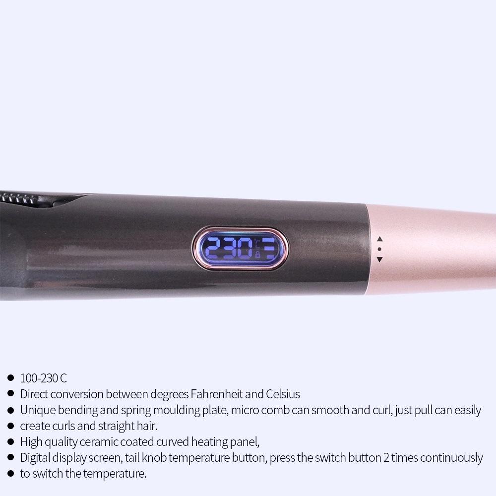 2‑in‑1 Twist Oblique Plate Hair Straightener Curler, LCD Display Rotatable Tail Temp Control Flat Iron
