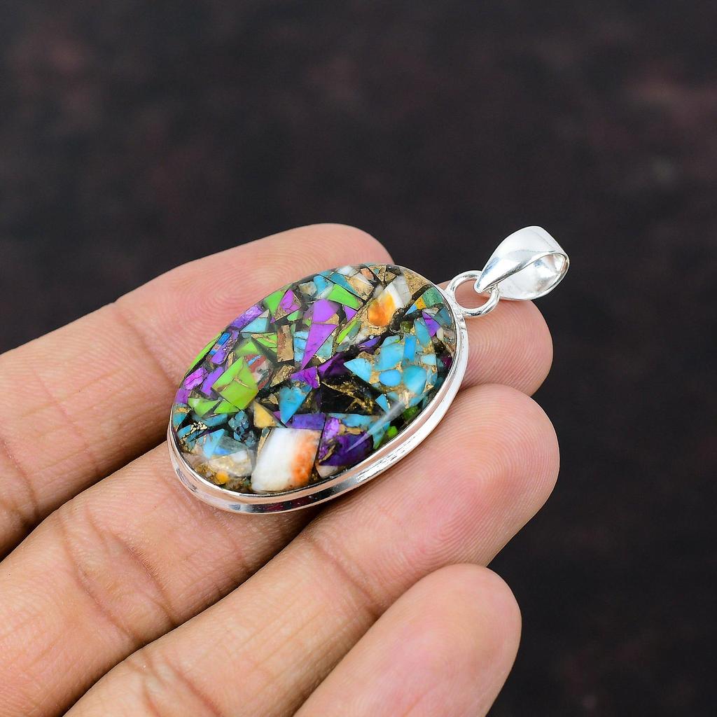Fiesta Kingman Turquoise Pendant Gemstone Jewelry Multi Copper Turquoise Pendant 925 Sterling Silver Pendant Handmade Jewelry Gift For Women