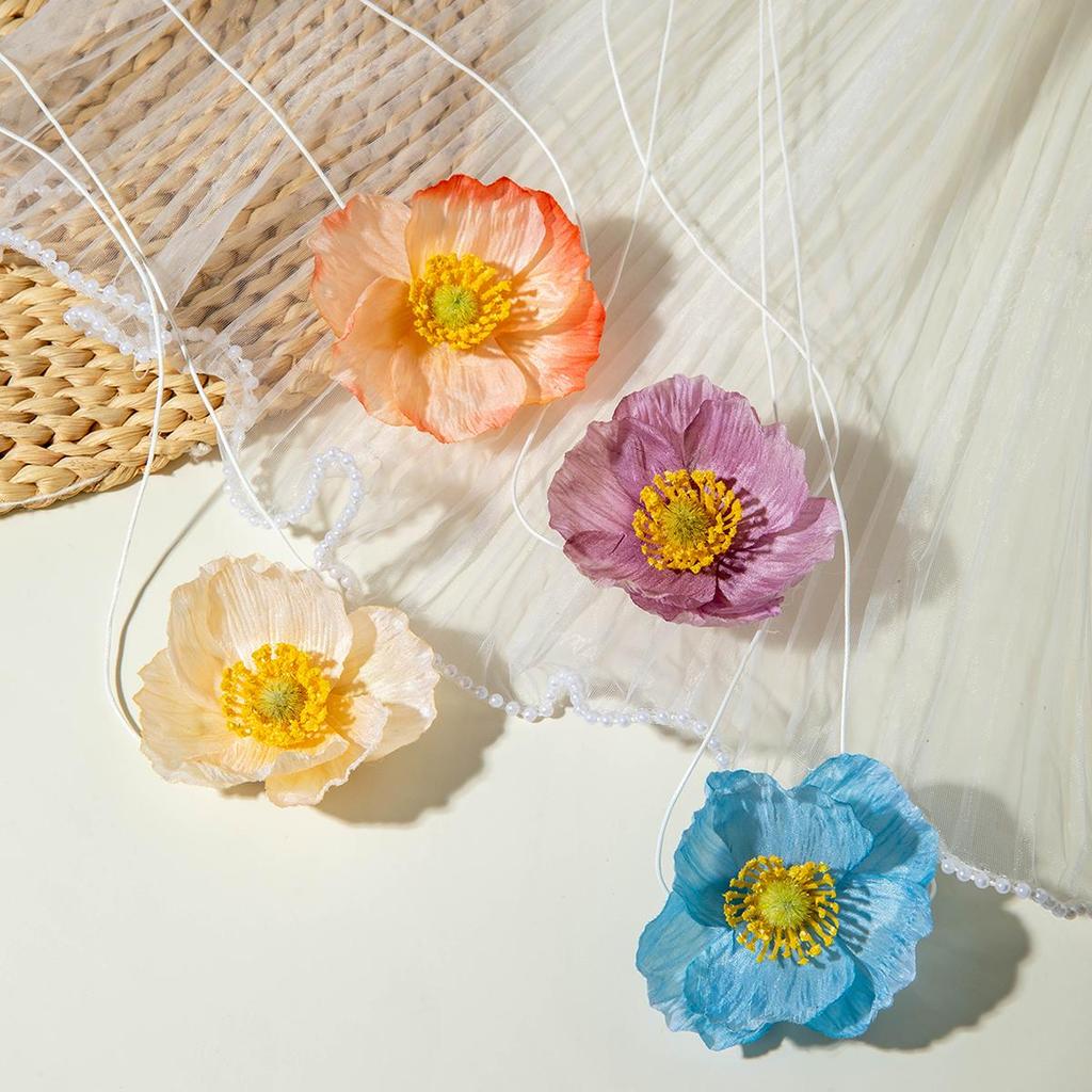 New Spring/Summer Collection, Fresh and Cute, Multi Color Fabric, Plum Blossom Pendant Necklace, Women's Jewelry Suitable for Beach Vacation Parties