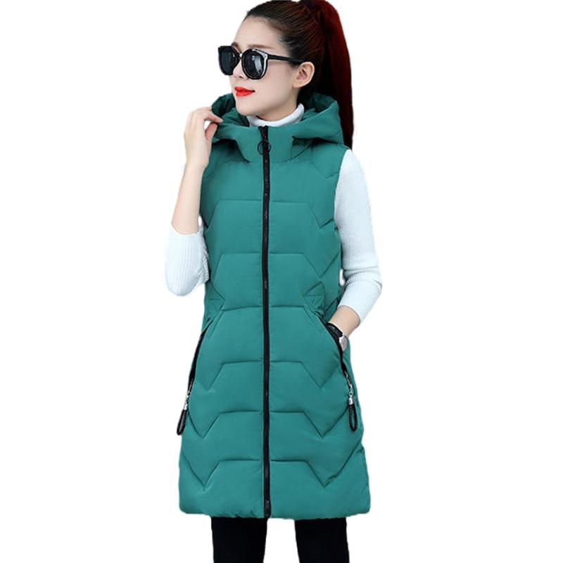 VANGULL Women Cotton Vest Winter Autumn Female Sleeveless Waistcoat Hooded Warm Long Vest Solid Coat