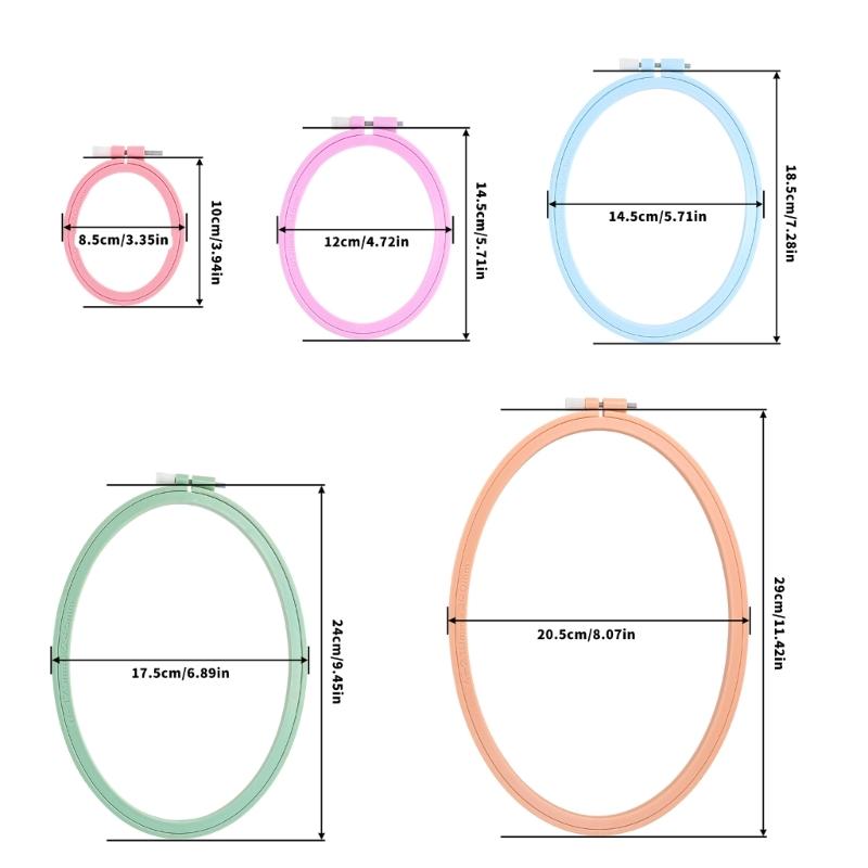 5Pcs Adjustable Embroidery Hoop with Spring Clip Oval Shape Stitching Frame for Embroidery Needlecraft Stitching Project
