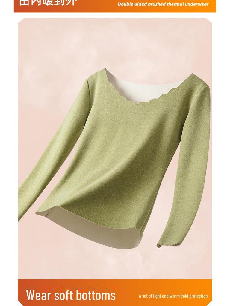 Women's Double-Sided Velvet Thermal Underwear Set - Self-Heating, Seamless Long-Sleeve Top & Pants for Autumn/Winter