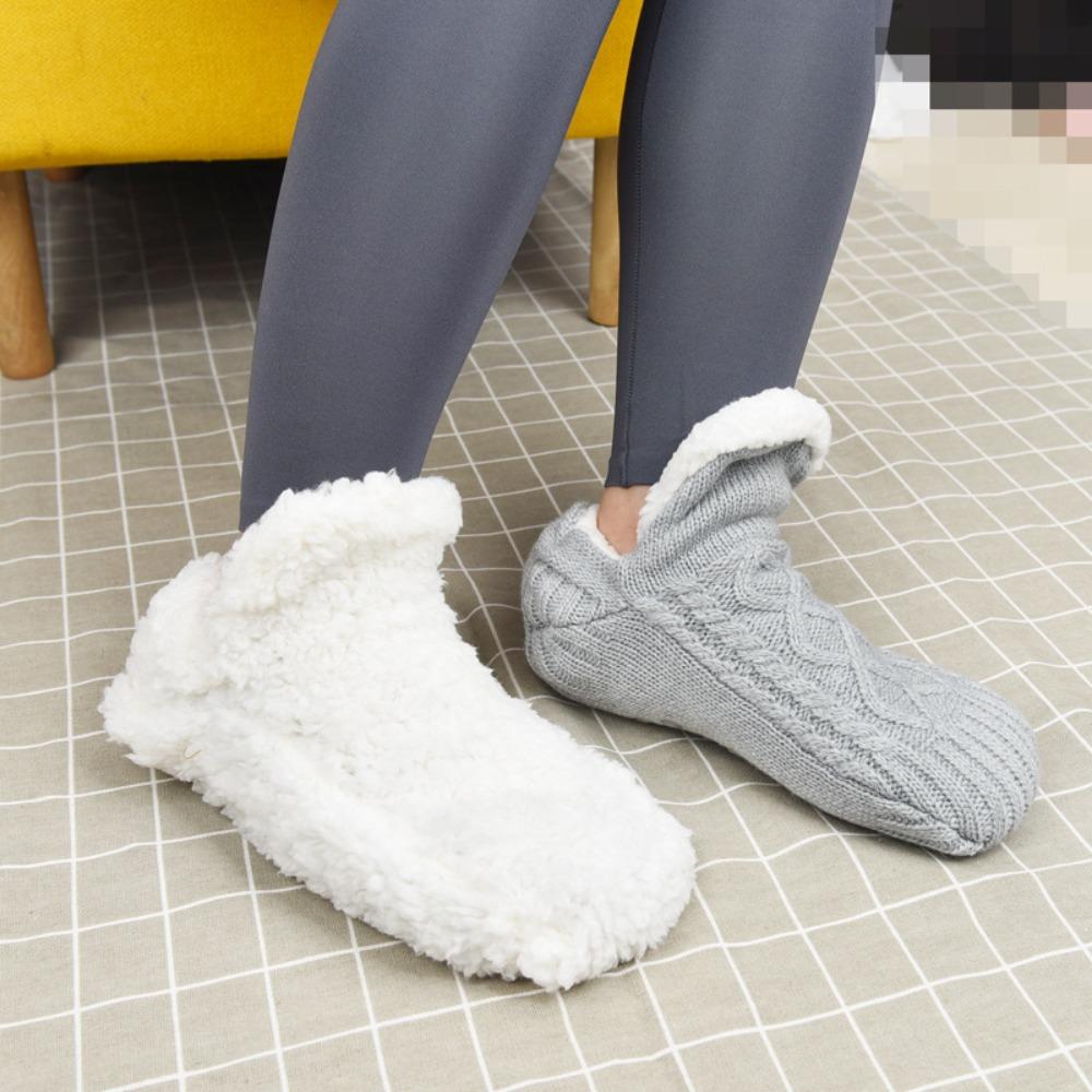 Velvet V-Mouth Fluffy Slipper Socks Antiskid Sleep Socks New Warm Socks  Unisex