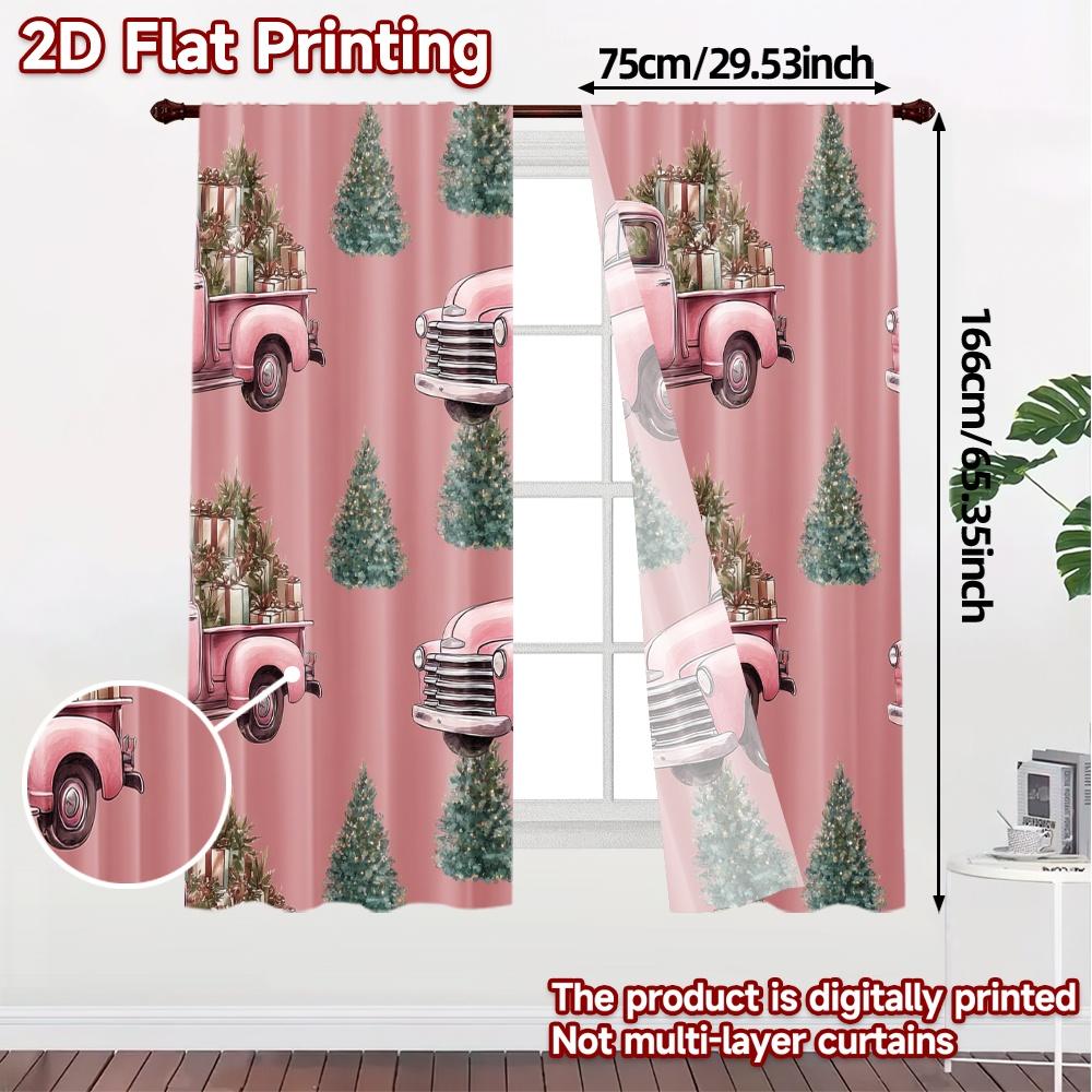 Set Of 2 Flat Printing Jit Curtains Without Rod Festive Truck Journey Fashionable Chic Polyester Curtain Made