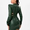 Designer Party Women's Green Dress New Genuine Real Lambskin Leather Stylish Wear