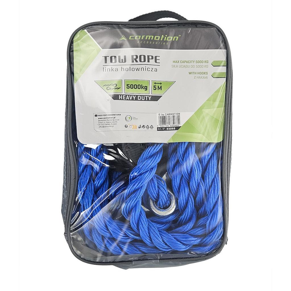 DMC Tow Rope Up To 5000 Kg, Braided with Hooks, 5 M, Heavy Duty