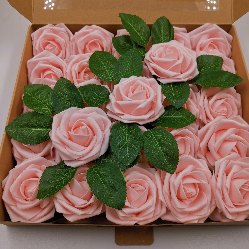8CM Faux Rose Flower Gift Box Set with Leaves - Includes 25 or 50 Flowers for Home Decoration
