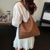Large Capacity Soft PU Tote Bag Anti-Splash Water French Underarm Bag Solid Color Handbag School
