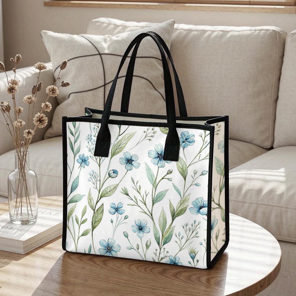 Elegant Blue Floral Tote Bag for Women Daily Commute Shopping Portable Lightweight Shoulder Handbag Stylish Casual Purse for Outdoor Travel Work