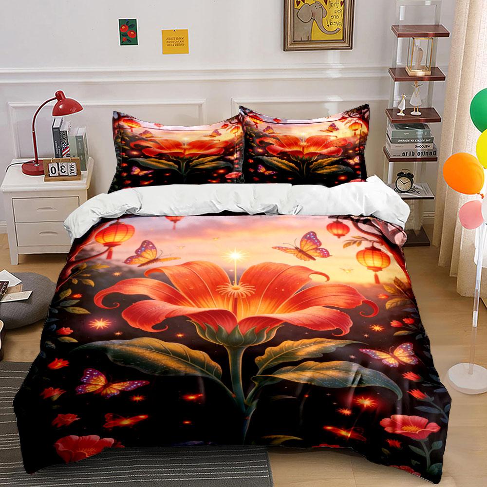 

Large flowers, butterflies, lanterns. Bedding sets Duvet cover sets Duvet covers Pillowcases(1 * Duvet Cover 2 * Pillowcases, without duvet insert) 135x200cm