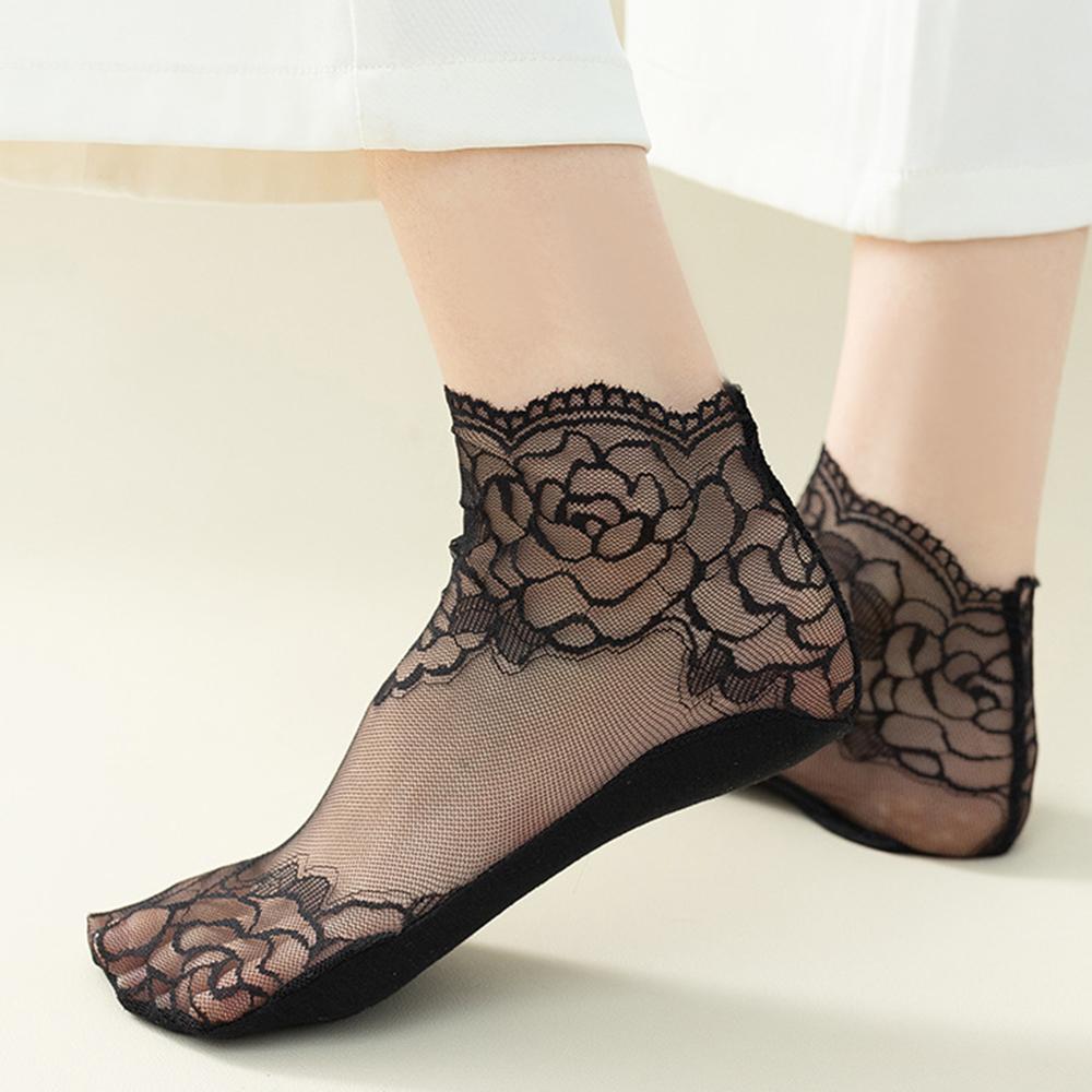 Sommer Damen Spitze Socken Blume Aushöhlen Strümpfe Atmungsaktiv Kühl Mesh Socken Für Weiblich Dünne Transparente Fußsocken Knöchelsocken