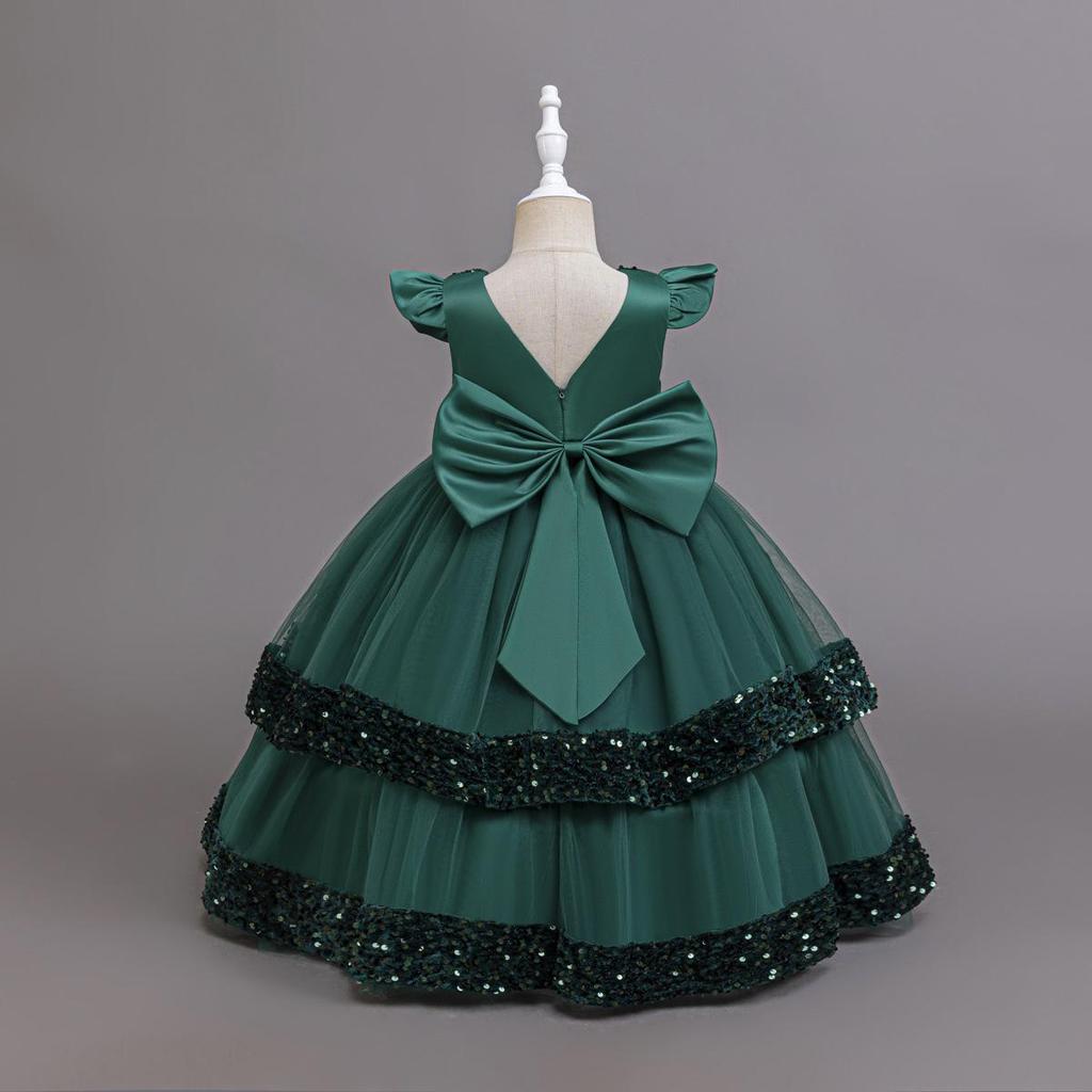2025 New Elegant Girl Wedding Dress Sequined Mesh Princess Dress 4-12 Year Old Girl Graduation Party Prom Evening Dress