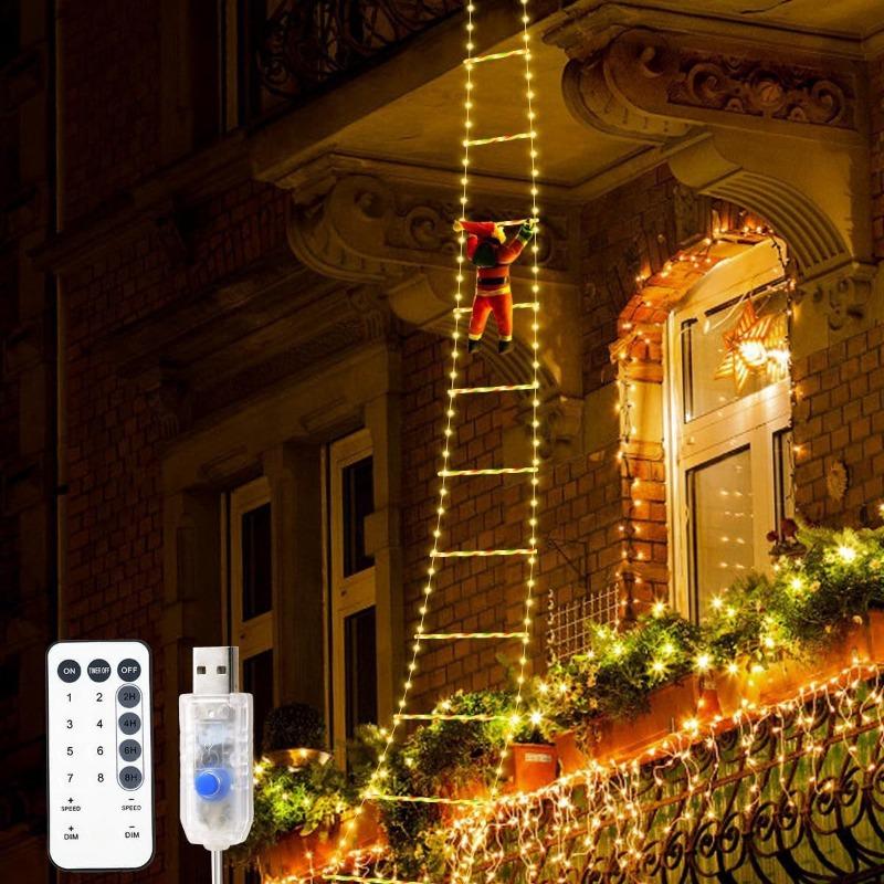 Weihnachtsdekoration LED Leiterlichter mit kletterndem Weihnachtsmann Innen-Weihnachts-Dekorationslicht 8 Modi für Zuhause Weihnachtsdeko