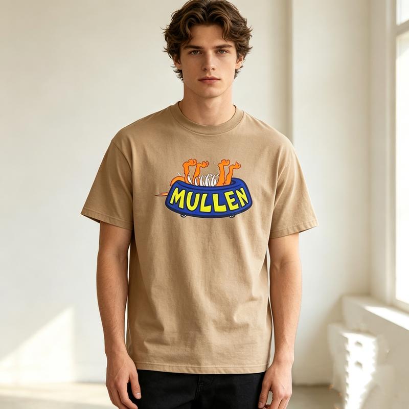 Street Skate Lover T Shirt Mullen Retro Flame Skateboard Graphic Print Soft Cotton Crew Neck Top Y2k Top Harajuku