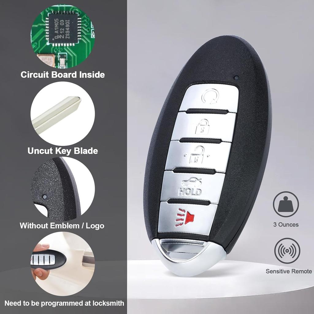 Smart Fernbedienung Keyless Entry Autoschlüsselanhänger Ersatz 433MHz 4A Chip für Nissan Altima Sentra Versa KR5TXN4 S180144803 5 Tasten