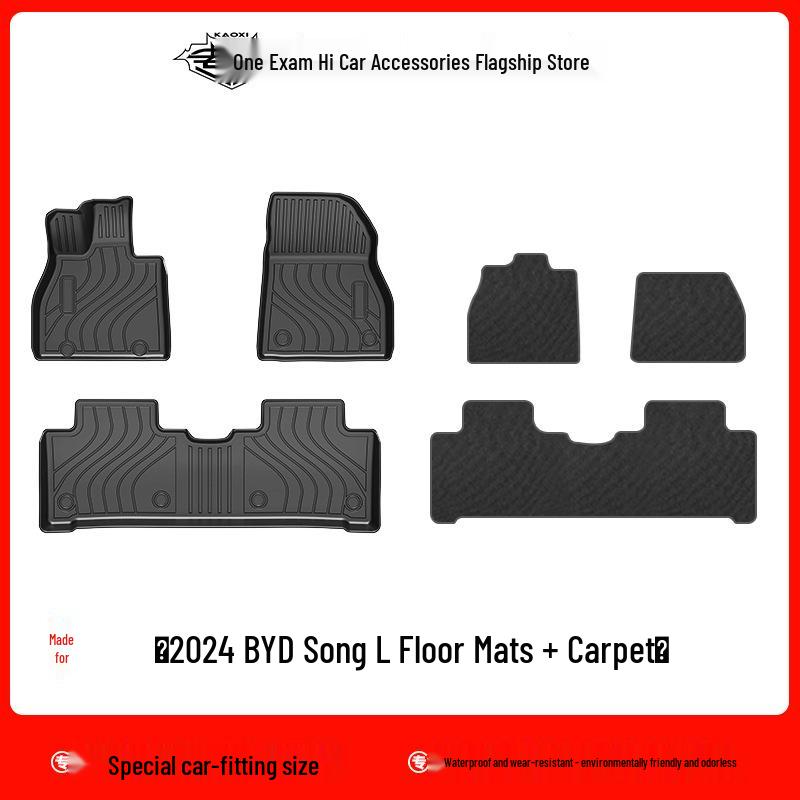 2024 BYD Song L Car Floor Mats Set: TPE, Eco-Friendly, Waterproof, Wear-Resistant, Includes Trunk Mat & Backrest Pad