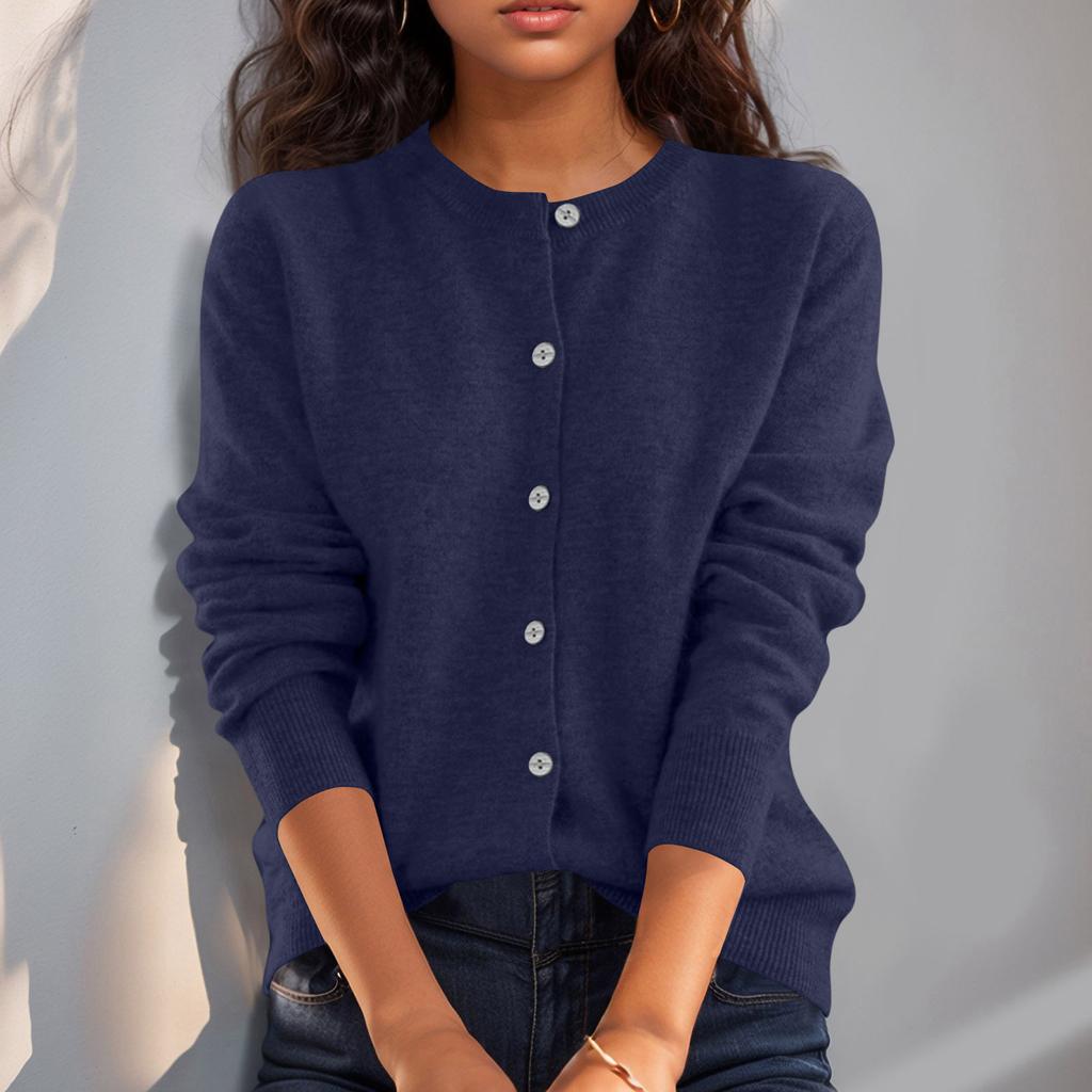 Women’s Long Sleeve Knit Cardigan Crew Neck Button Down Soft Lightweight Sweater Classic Fit for Everyday Wear