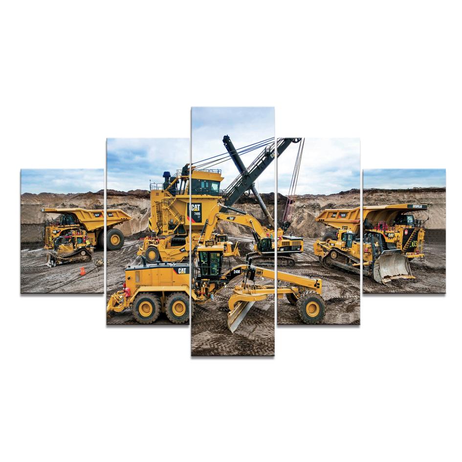 No Framed 5 Pieces Excavator Car Modular Wall Art Canvas Posters Pictures Paintings Home Decor for Living Room