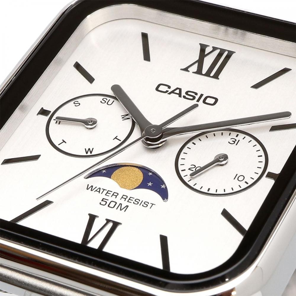 CaSio Standard Moon PhaSe Analog Men S Watch Metal Band Silver Mtp M305d 7a2v
