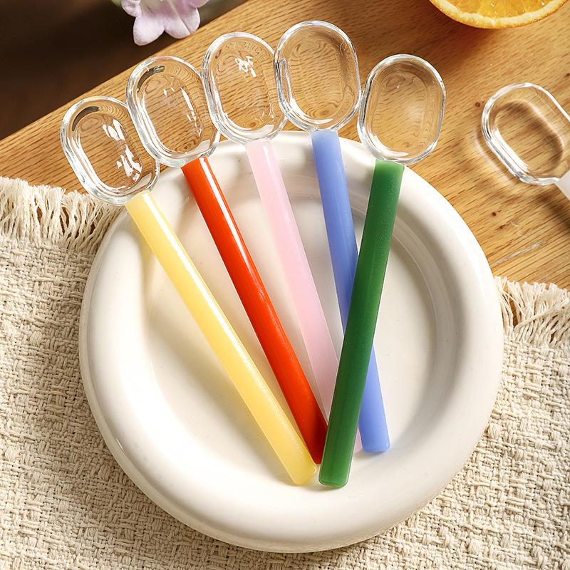 Cute Colorful Glass Long Spoon With Lily Flower High borosilicate heat-resistant glass lily flower mixing spoon