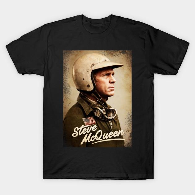 

Men Black Print T-shirt Vintage Of Steve Mcqueen No-Cut Transfer Paper Print Cotton Tshirt M чёрный