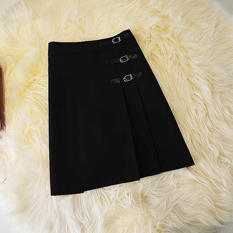 Women's High-Waisted A-Line Pleated Black Short Skirt