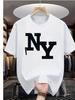 Men'S "NY" Graphic Print Casual Summer Top - Fashionable Round Neck Short Sleeve Tee