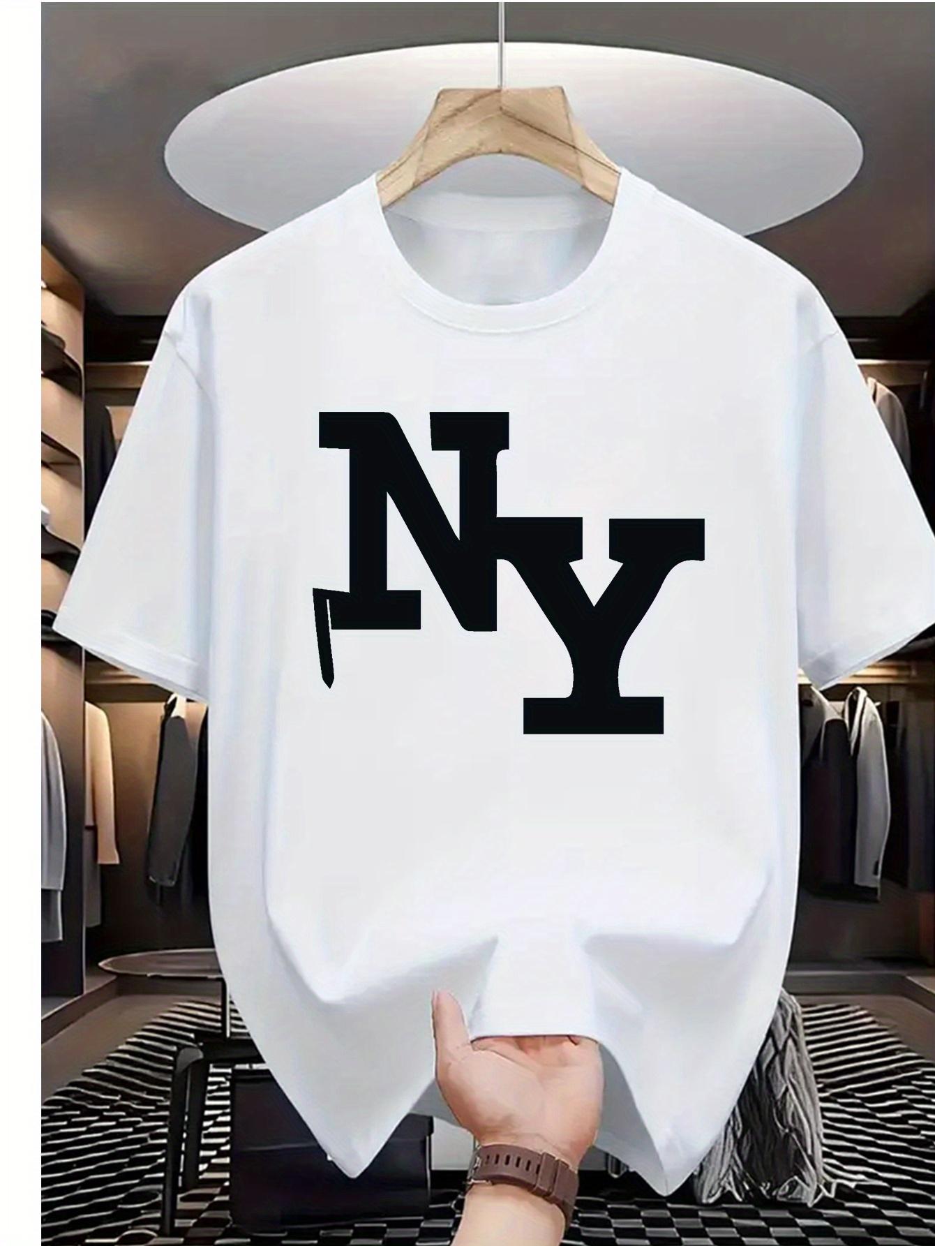 Men S NY Graphic Print Casual Summer Top - Fashionable Round Neck Short Sleeve Tee M
