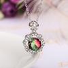 Silver Plated Colorful Round CZ Halo Pendant Necklace, Floral Frame Moving Stone Cable Chain Necklace for Women