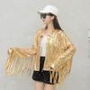 Lapel Long Sleeve Open Stitch Short Type Women Coat Shiny Sequins Tassel Stage