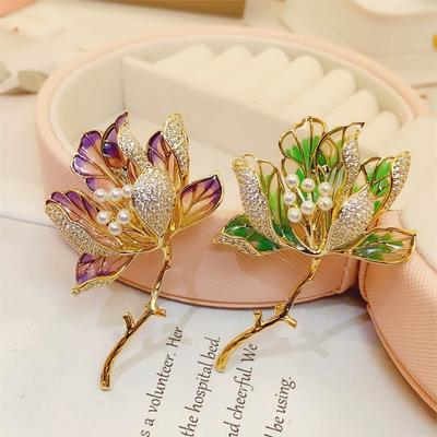 Enamel Begonia Brooch, Light Luxury High-end Niche Brooch, Anti-light Pin, Clothing Accessories Women's Jewelry