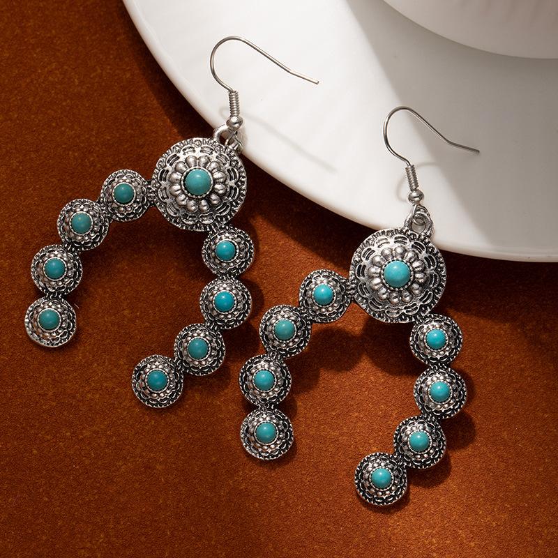 

Earrings High Sense Fashion Retro Turquoise Creative Earrings Exaggerated Temperament Ear Jewelry