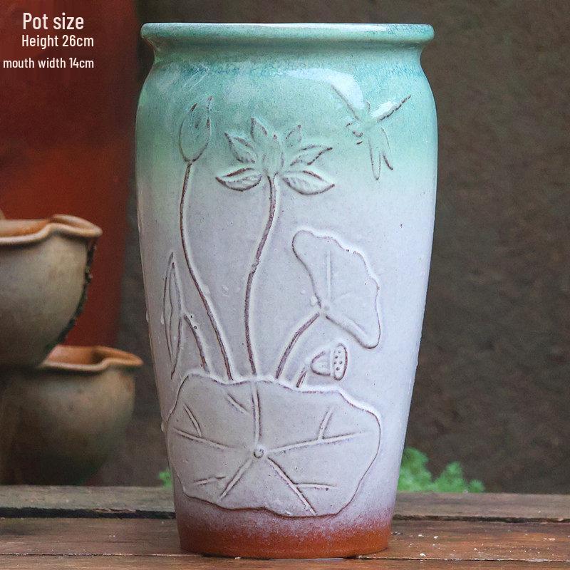 Handmade Coarse Ceramic Succulent Planter, Orchid Breathable Zisha Pot, Old Tree Design, Tall Rose Pot.