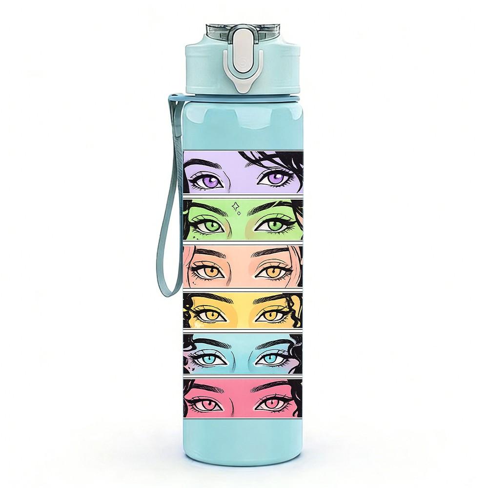 1PC Layer Paper Girl Portrait 750ml Color Plastic Sports Water Bottle Leakproof Flip Straw Lid Suitable for Sports Office Home Use