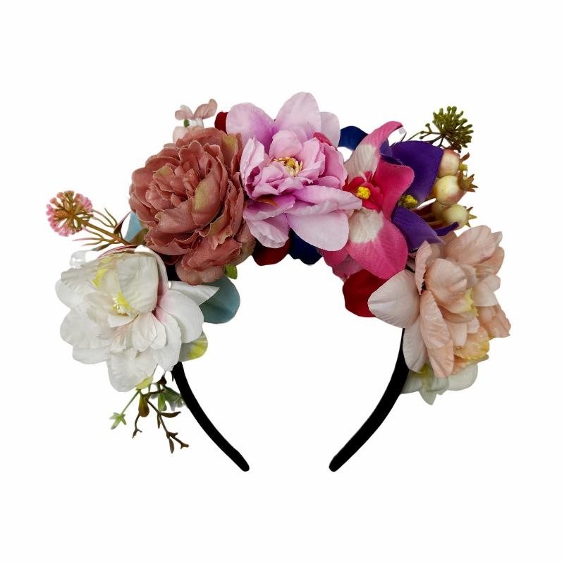 New simulation fabric orchid head buckle bridal wedding rose headband light luxury double row fake flower headgear
