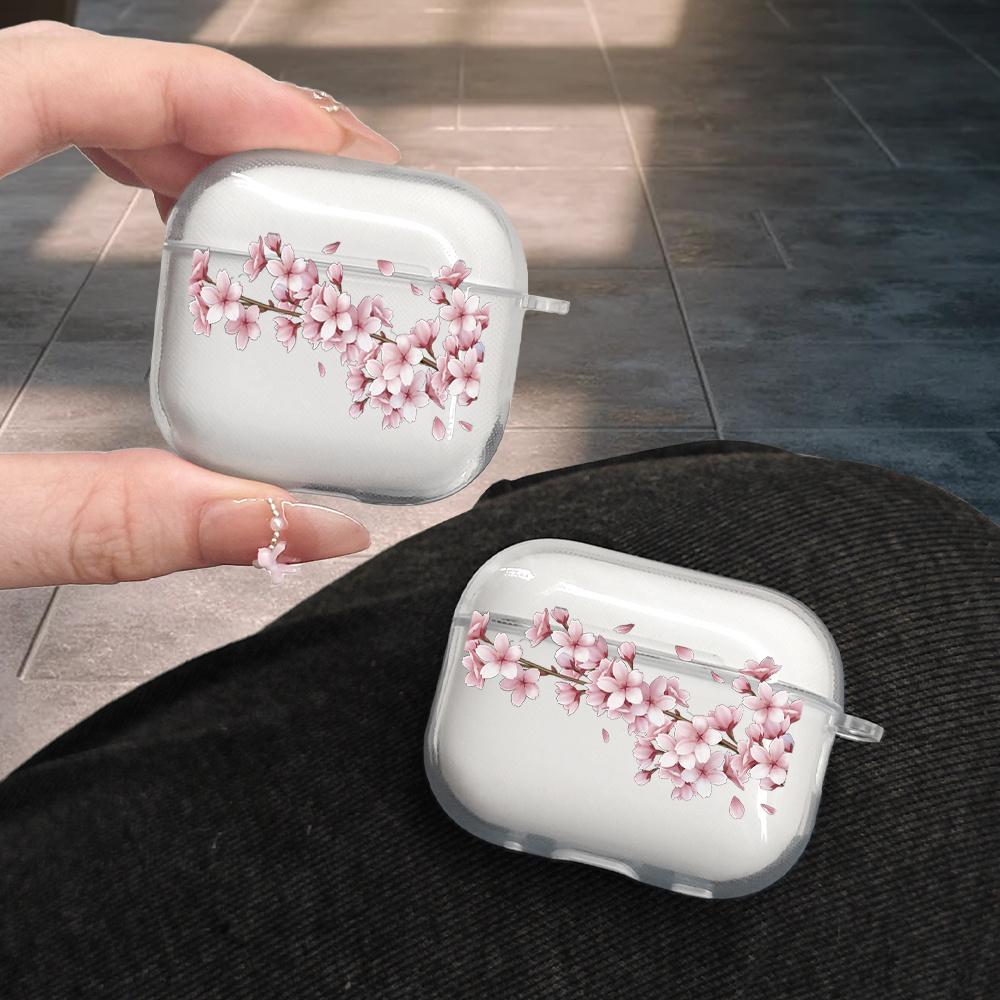 Sakura pattern is suitable for AirPods 3 2 1 Pro 2 4 Pro3 transparent headphone protective case, anti drop