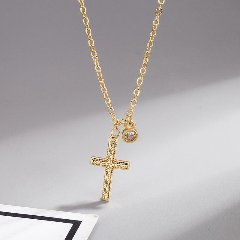 Zirkon-Kreuz-Halskette: Europäische & Amerikanische Leichte Luxus Schlüsselbein Kette für Damen