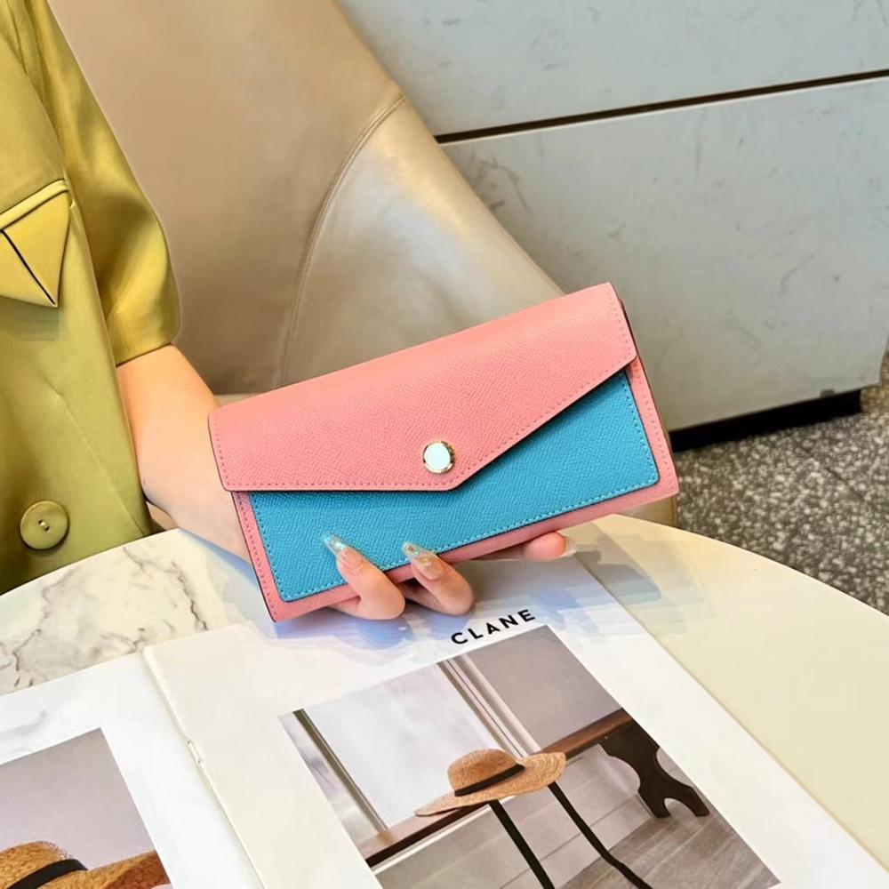 2024, portofel lung texturizat, genți de ambreiaj pentru femei, din piele naturală, cu design de marcă, portofele din piele de vacă în două tonuri pentru poșeta de telefon pentru femei
