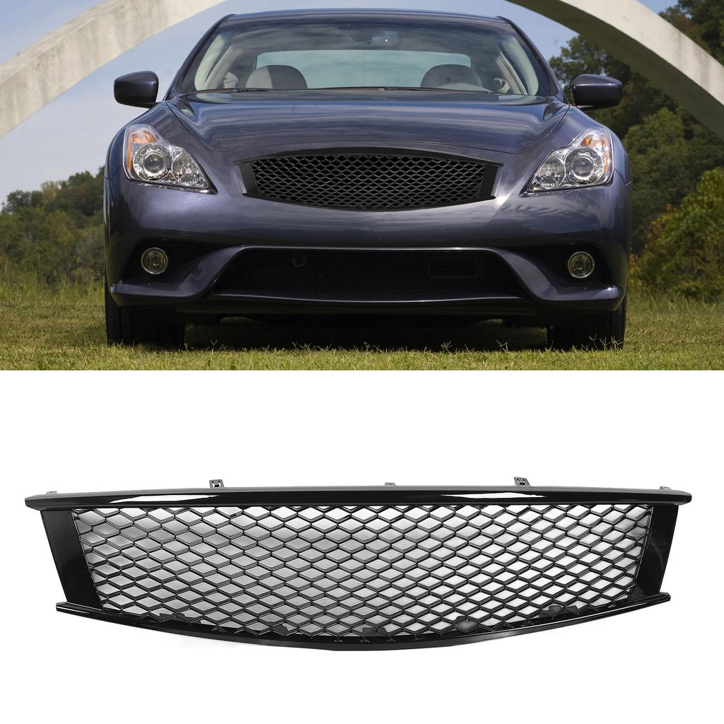 Gloss Black Mesh Front Bumper Grille Grills for G37 2 Door Coupe Convertible 2008 To 2013