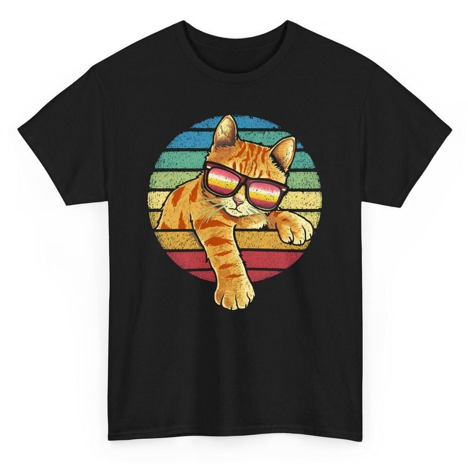 

Vintage Orange Cat Wearing Sunglasses T-shirtCat Lovers Graphic Tee Unisex T-Shirt XXXL