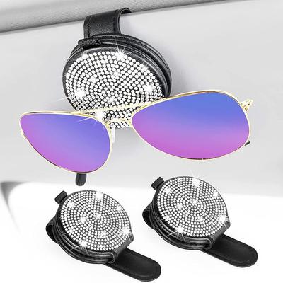 2PCS Car Glasses Clips Black/White Bling Sunglasses Holders