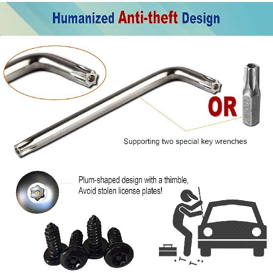 BGGTMO Black License Plate Screws- Stainless Steel Plate Mounting Hardware For Car Tag Frame, Anti-Theft Security Self-Tapping Screws Fit Front