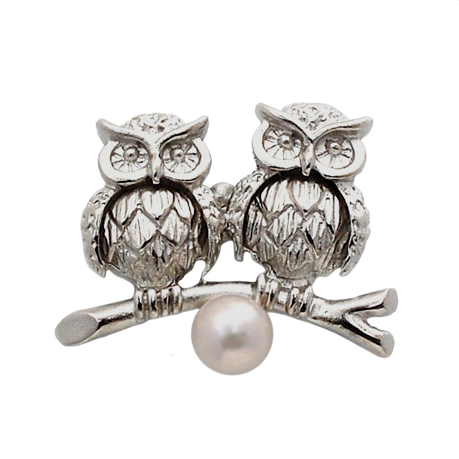 

Pin Brooch Two Owls Akoya Pearl Tuck Brooch Pearl Brooch [enyapearl]